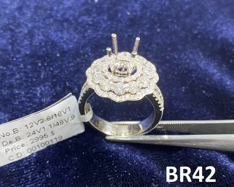 VỎ NHẪN KIM CƯƠNG VÀNG TRẮNG 18K BR42