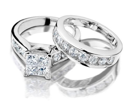 Cặp nhẫn cưới đá CZ Vàng trắng 14K ADJ NC00008