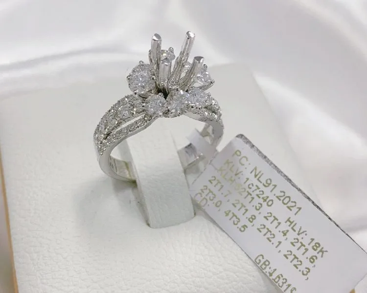 VỎ NHẪN KIM CƯƠNG THIÊN NHIÊN VÀNG TRẮNG 18K NL91.2021